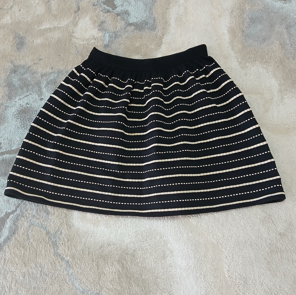 SANDRO PARIS CREPE KNIT BLACK‎ STRIPED MINI SKIRT